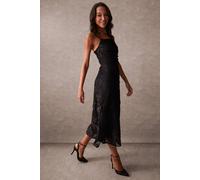 Blue Vanilla Luxe Ruched Devore Midi Dress In Black Black