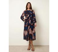 Blue Vanilla Marble Pleated Dress - S - Navy