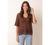 Blue Vanilla Women's Brown Metallic Crochet V Neck Top Blue Vanilla Brown One Size