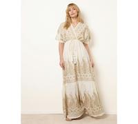 Blue Vanilla Metallic Embroidered Maxi Dress - S-M - White