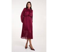 Blue Vanilla Metallic High Neck Plisse Midi Dress In Wine Wine S