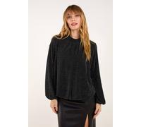 Blue Vanilla Women's Metallic High Neck Puffball Top in Teal | Size: Small Blue Vanilla Teal S