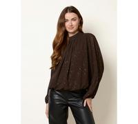 Blue Vanilla Women's Brown Metallic Sparkle Chiffon High Neck Puffball Top | Size: S/M Blue Vanilla Brown S/M