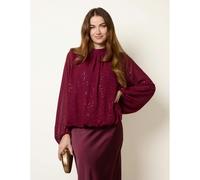 Blue Vanilla Women's Wine Metallic Sparkle Chiffon High Neck Puffball Top | Size: S/M Blue Vanilla Wine S/M