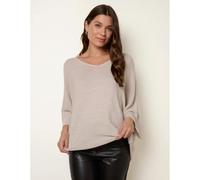 Blue Vanilla Women's Beige Metallic V Neck Knitted Ripple Jumper Blue Vanilla Beige One Size