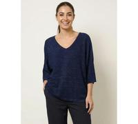 Blue Vanilla Metallic V Neck Knitted Ripple Jumper - Navy - One Size - Navy