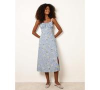 Blue Vanilla Women's Blue Midi Milkmaid Floral Dress | Size: Medium Blue Vanilla Blue M