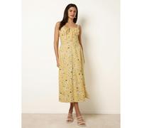 Blue Vanilla Midi Milkmaid Floral Dress - S - Light Yellow