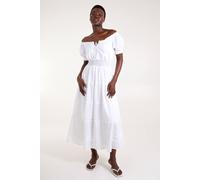 Blue Vanilla Women's Milkmaid Broderie Tiered Maxi Dress in White | Size: Large
