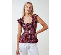 Blue Vanilla Milkmaid Button Front Peplum Top In Pink Pink 16