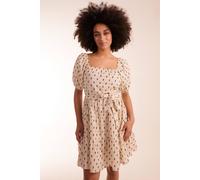 Blue Vanilla Milkmaid Dobby Spot Mini Dress In Stone Stone L
