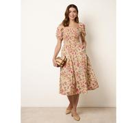 Blue Vanilla Milkmaid Floral Puff Sleeve Shirred Midi Dress - XL - Multicoloured