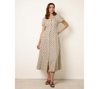 Blue Vanilla Women's Off White Milkmaid Polka Dot Puff Sleeve Dress in Cream | Size: 12 Blue Vanilla Cream 12