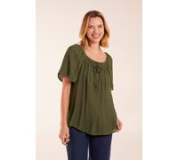 Blue Vanilla Milkmaid Shirred At Front Swing Top In Khaki Khaki S
