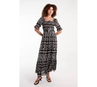 Blue Vanilla Milkmaid Shirred Square Neck Midi Dress In Black Black M
