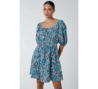 Blue Vanilla Milkmaid Square Neck Puff Sleeve Mini Dress In Turquoise Turquoise 10