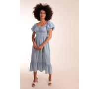 Blue Vanilla Women's Milkmaid Washed Puff Sleeve Midi Dress in Blue | Size: 10