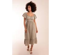 Blue Vanilla Milkmaid Washed Puff Sleeve Midi Dress In Light Khaki Light Khaki 10