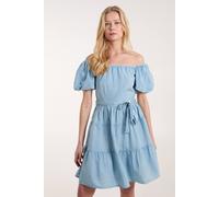 Blue Vanilla Milkmaid Washed Puff Sleeve Mini Dress Blue