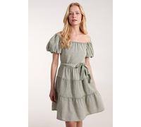 Blue Vanilla Milkmaid Washed Puff Sleeve Mini Dress In Light Khaki Light Khaki