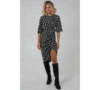 Blue Vanilla Mono Geo Print Ruched Hem Dress In Black Black 8