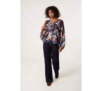 Blue Vanilla Multi Abstract Print Scoop Neck Puffball Blouse Multi