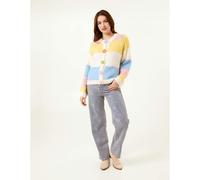 Blue Vanilla Multi Coloured Striped Cardigan With Flower Buttons - M-L - Yellow