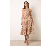Blue Vanilla Women's Multi Floral Shirred Strappy Midi Dress | Size: Small Blue Vanilla Multicolor S