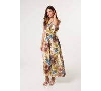 Blue Vanilla Women's Multi Floral Wrap Belted Fine Silk Dress | Size: S/M Blue Vanilla Multicolor S/M