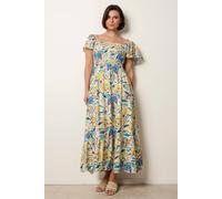 Blue Vanilla Frill Sleeveless Tropical Floral Print Dress - L - Multicoloured