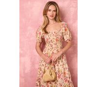 Blue Vanilla Multi Milkmaid Floral Puff Sleeve Shirred Midi Dress Multi