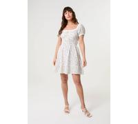 Blue Vanilla Multi Puff Sleeve Shirred Mini Dress Multi L