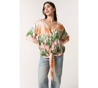 Blue Vanilla Women's Multi Satin Tie Front Blouse | Size: S/M Blue Vanilla Multicolor S/M