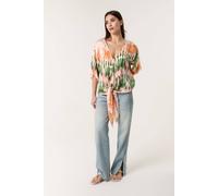 Blue Vanilla Women's Multi Satin Tie Front Blouse | Size: S/M Blue Vanilla Multicolor S/M