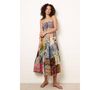 Blue Vanilla Multi Shirred Patchwork Art Bandeau Dress Multi