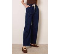 Blue Vanilla Women's Navy Contrast Drawstring Waist Wide Leg Trousers | Size: XL Blue Vanilla Navy XL