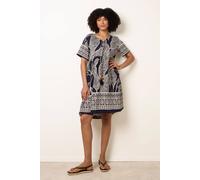 Blue Vanilla Dress With Tropical Leaf Print - S-M - Navy