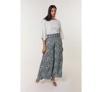 Blue Vanilla Navy Embellished Waist Wide Leg Trousers Navy M