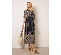 Blue Vanilla Floral Border Design Dress - S - Navy