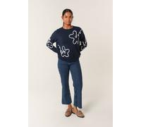 Blue Vanilla Women's Navy Floral Pattern Sweater | Size: Small Blue Vanilla Navy S