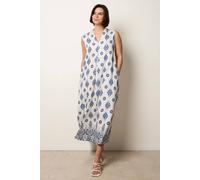 Blue Vanilla Navy Floral Print A Line Dress In Off White Off White S/M