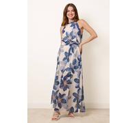 Blue Vanilla Floral Print Halter Neck Occasion Dress - M - Navy