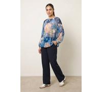 Blue Vanilla Women's Navy Floral Print Mesh Blouse | Size: Medium/Large Blue Vanilla Multicolor M/L
