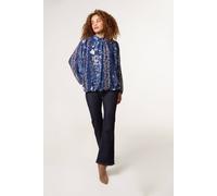 Blue Vanilla Women's Navy High Neck Puffball Floral Blouse | Size: S/M Blue Vanilla Navy S/M