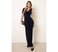 Blue Vanilla Women's Navy Interlock Twist Yarn Drape Detail Off-Shoulder Dress | Size: 12 Blue Vanilla Navy 12