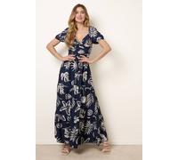 Blue Vanilla Knot Front Puff Sleeve Dress - S - Navy
