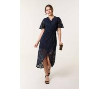 Blue Vanilla Women's Navy Lace Wrap Over Midi Dress | Size: 10 Blue Vanilla Navy 10