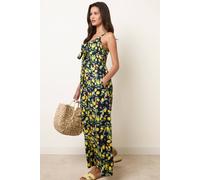 Blue Vanilla Women's Navy Lemon Print Front Tie Jumpsuit | Size: XL Blue Vanilla Navy XL