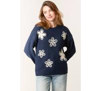 Blue Vanilla Jumper With Embroidered Flowers - S-M - Navy