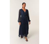 Blue Vanilla Navy Long Wrap Metallic Dress Slip On V-Neck Maxi Navy